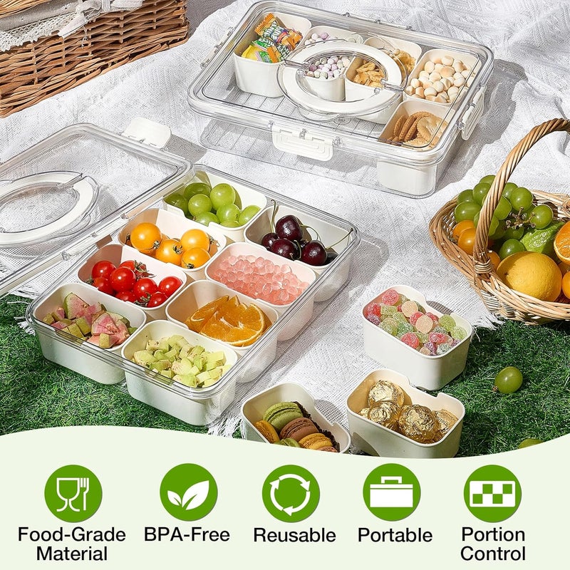 Mfacoy Snackle Box Container, 2 Pack Divided Serving Tray with Lid and Handle, Snack Box Charcuterie Container for Portable Snack Platters, Clear Organizer for Candy, Fruits, Travel, Party, Picnic - Image 2